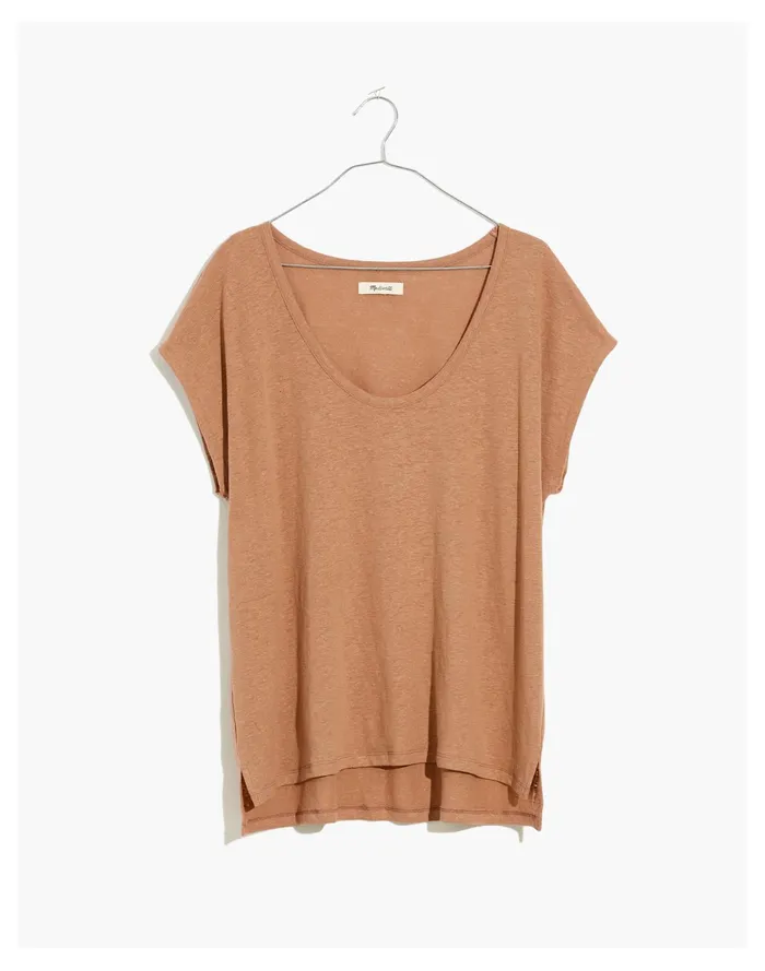 Women Linen Blend U Scoop Tee Faded Earth Madewell Tees Women Linen Blend U Scoop Tee Faded Earth Madewell Tees