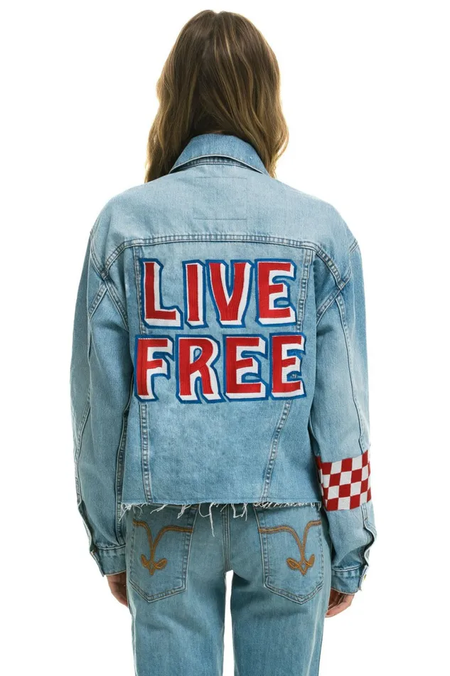 Women LIVE FREE OVERSIZED CROP DENIM JACKET 8211 SUPER LIGHT Aviator Nation