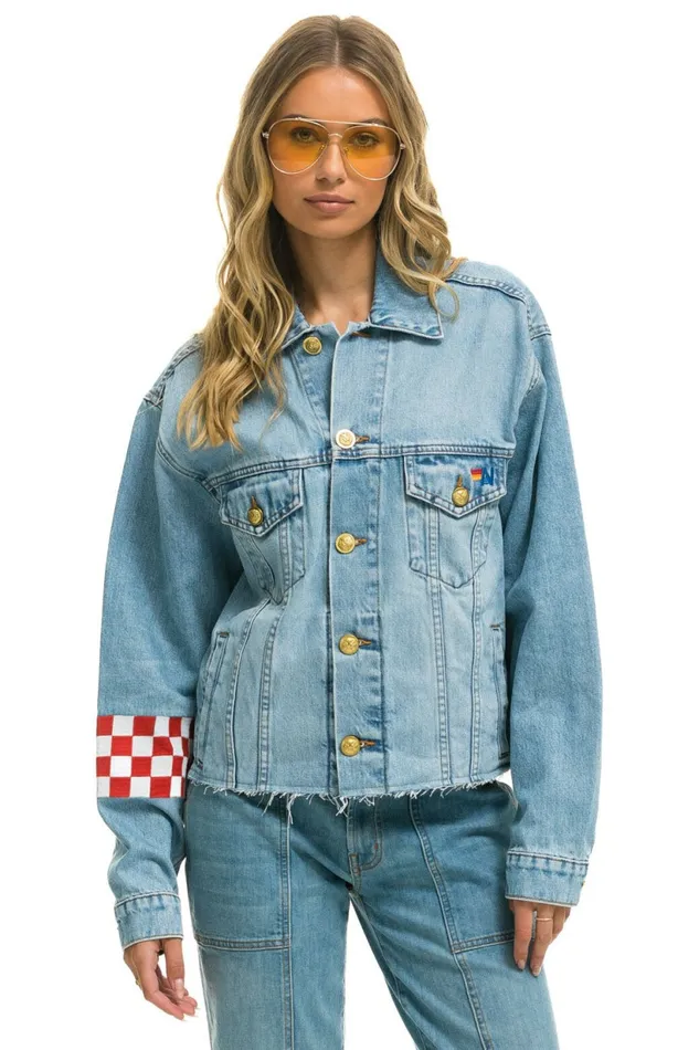 Women LIVE FREE OVERSIZED CROP DENIM JACKET 8211 SUPER LIGHT Aviator Nation Women LIVE FREE OVERSIZED CROP DENIM JACKET 8211 SUPER LIGHT Aviator Nation