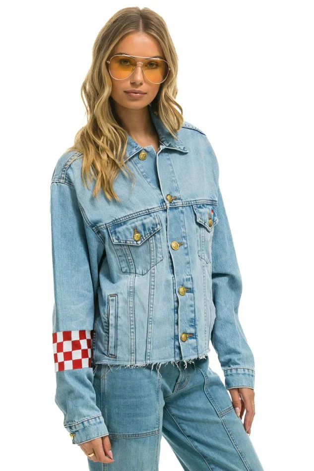 Women LIVE FREE OVERSIZED CROP DENIM JACKET 8211 SUPER LIGHT Aviator Nation Women LIVE FREE OVERSIZED CROP DENIM JACKET 8211 SUPER LIGHT Aviator Nation