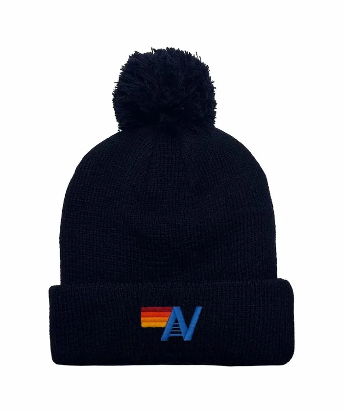 Women LOGO POM RIB BEANIE 8211 NAVY Aviator Nation Beanies