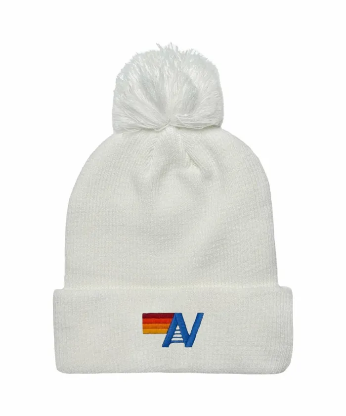 Women LOGO POM RIB BEANIE 8211 WHITE Aviator Nation Beanies
