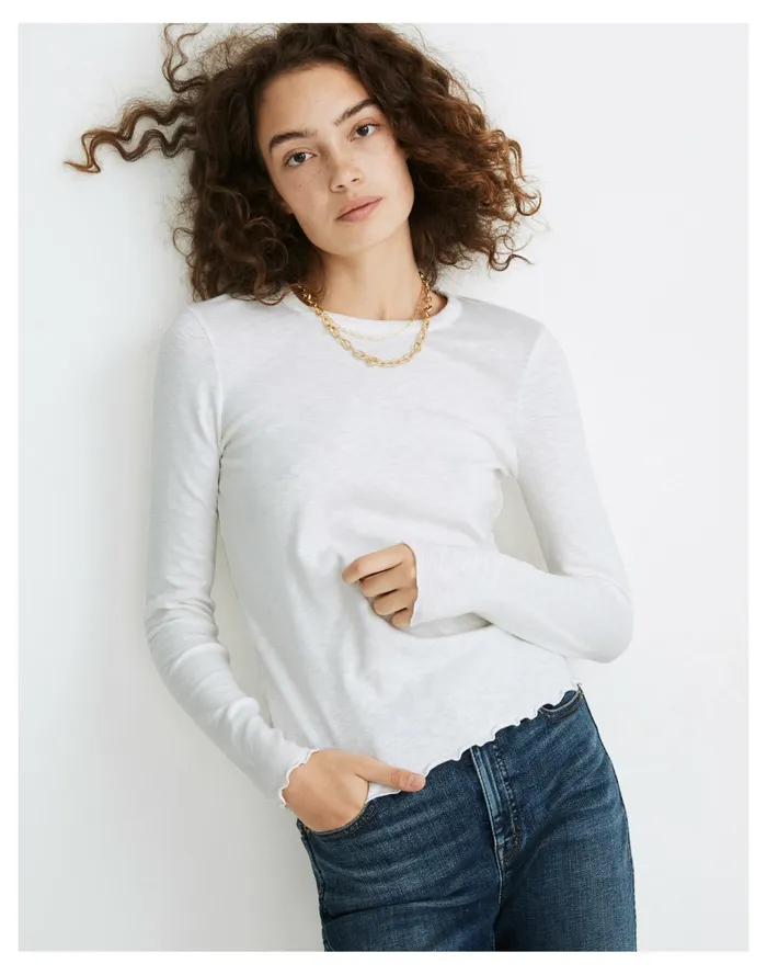 Women Long Sleeve Baby Tee Bright Ivory Madewell Tees