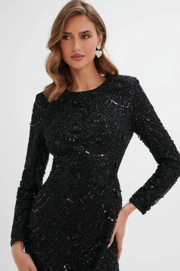 Women LongSleeve Dresses Lavish Alice AURORA Embellished Mini Dress In Black Black