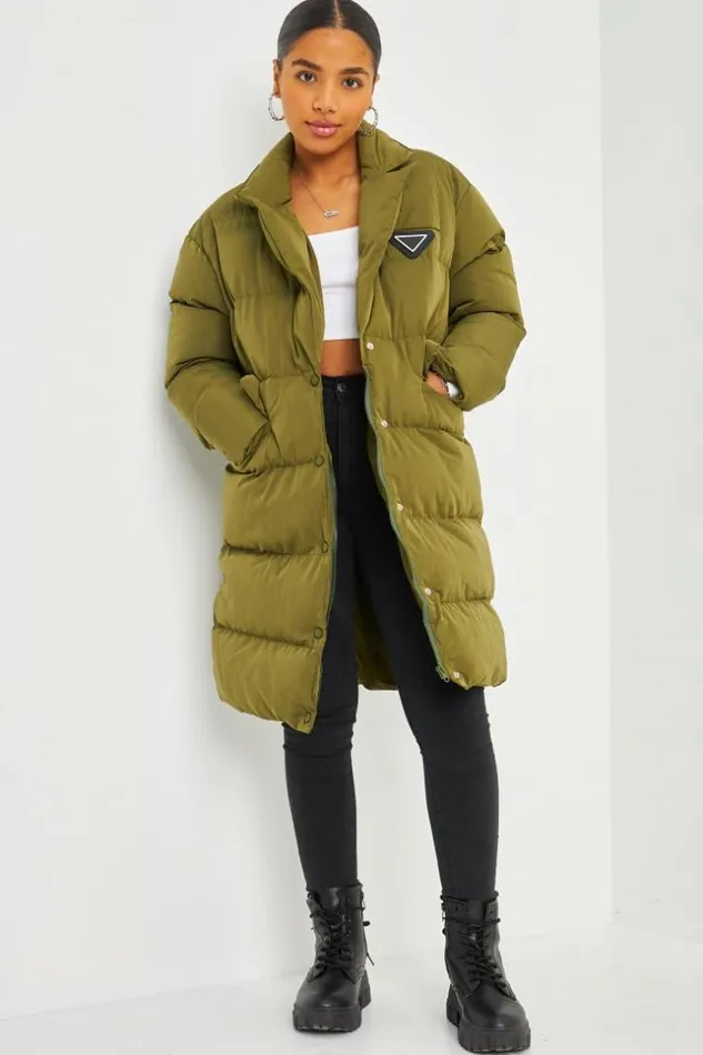 Women Longline Down Jacket With Belt In Khaki Green Brentiny Paris Parkas And Down Jackets Women Longline Down Jacket With Belt In Khaki Green Brentiny Paris Parkas And Down Jackets