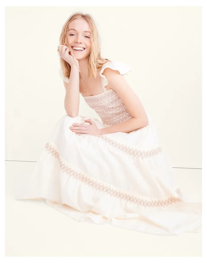 Women Lucie Smocked Tiered Midi Dress Lighthouse Madewell Dresses