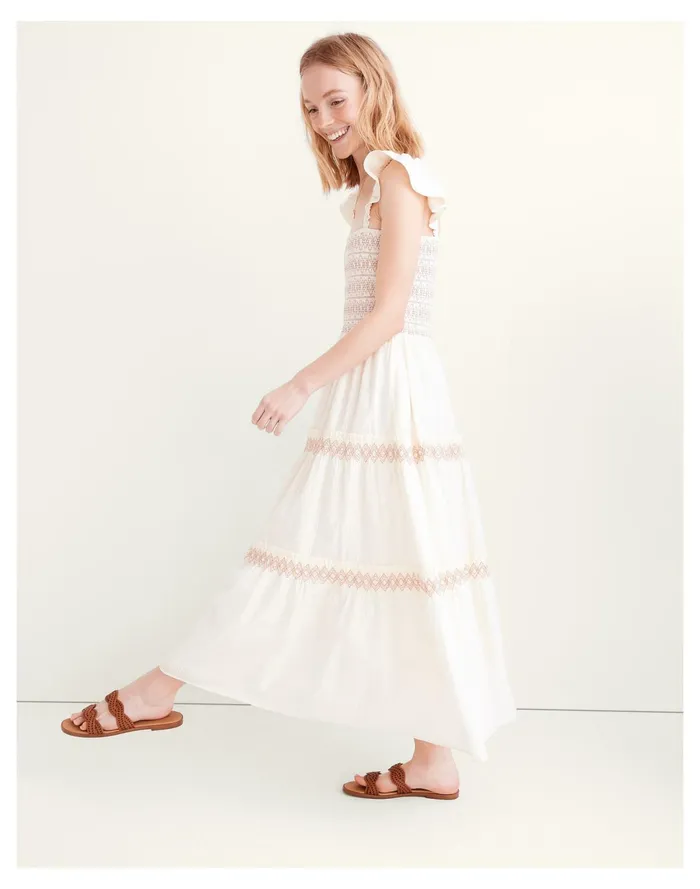 Women Lucie Smocked Tiered Midi Dress Lighthouse Madewell Dresses Women Lucie Smocked Tiered Midi Dress Lighthouse Madewell Dresses