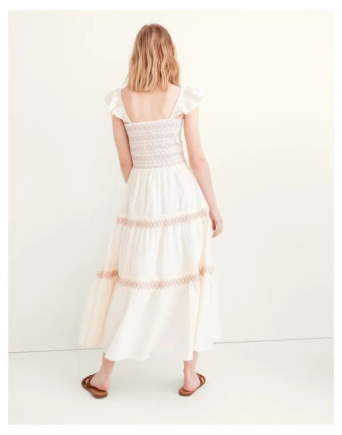 Women Lucie Smocked Tiered Midi Dress Lighthouse Madewell Dresses Women Lucie Smocked Tiered Midi Dress Lighthouse Madewell Dresses