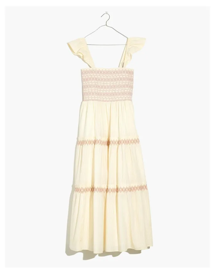 Women Lucie Smocked Tiered Midi Dress Lighthouse Madewell Dresses Women Lucie Smocked Tiered Midi Dress Lighthouse Madewell Dresses