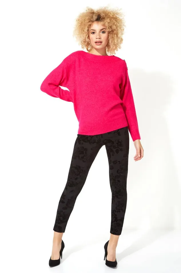 Women Magenta Button Detail Sleeve Jumper Roman Knitwear