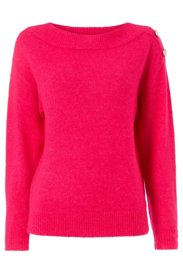 Women Magenta Button Detail Sleeve Jumper Roman Knitwear