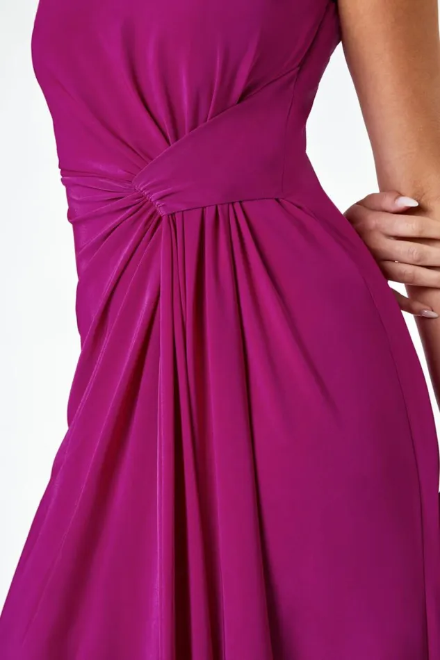 Women Magenta Drape Twist Maxi Stretch Dress Roman Dresses