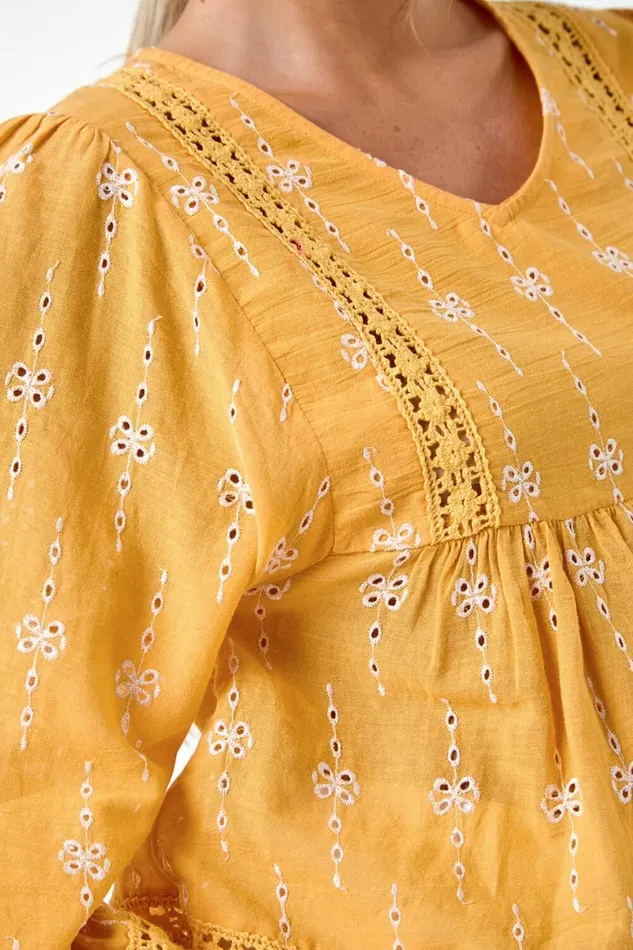 Women Mango Petite Embroidered VNeck Cotton Smock Top Roman Tops