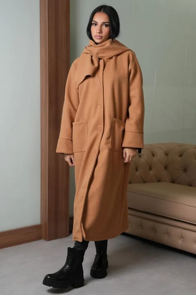 Women Manteau Marron Capuche Avec charpe Intgr Brown Brentiny Paris Jackets
