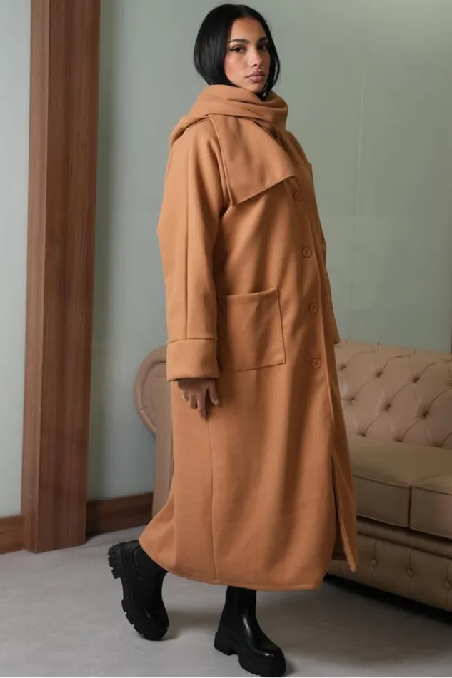 Women Manteau Marron Capuche Avec charpe Intgr Brown Brentiny Paris Jackets