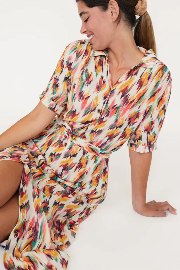 Women Matsu 8211 Ikat Print Ecru TWOTHIRDS Dresses