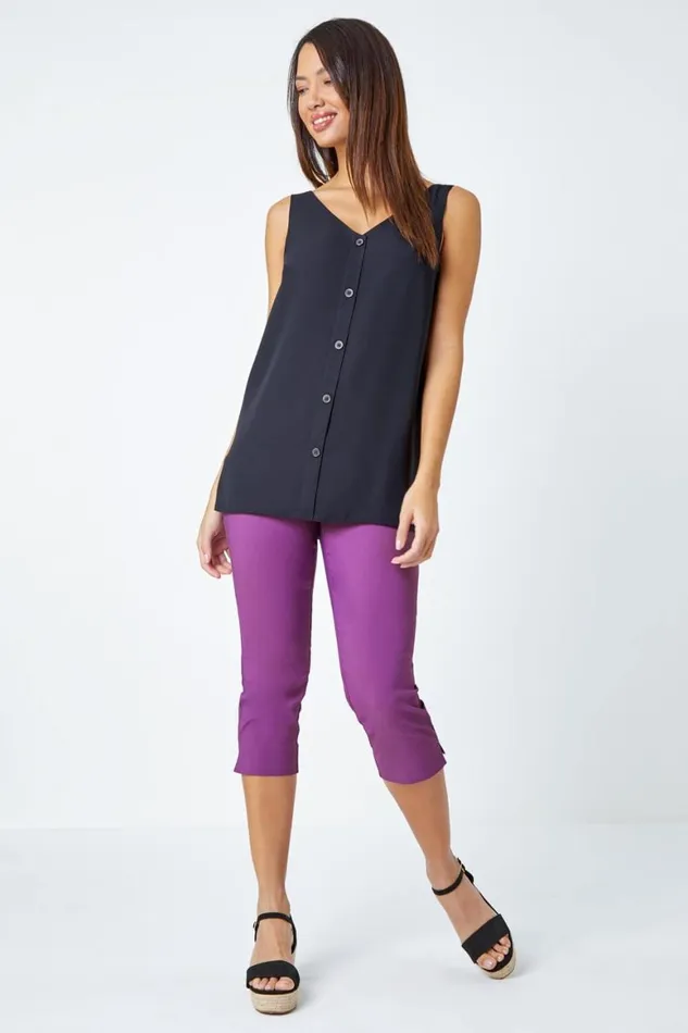 Women Mauve Elastic Waist Stretch Cropped Trousers Roman Coords