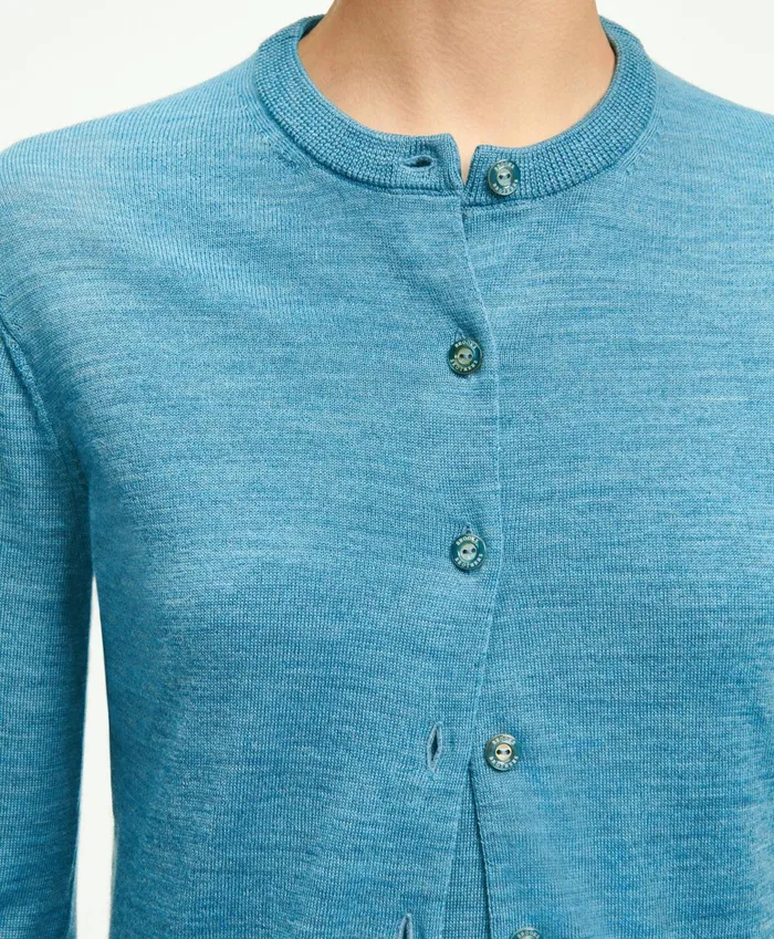 Women Merino Wool Cardigan Blue Heather Brooks Brothers Sweaters