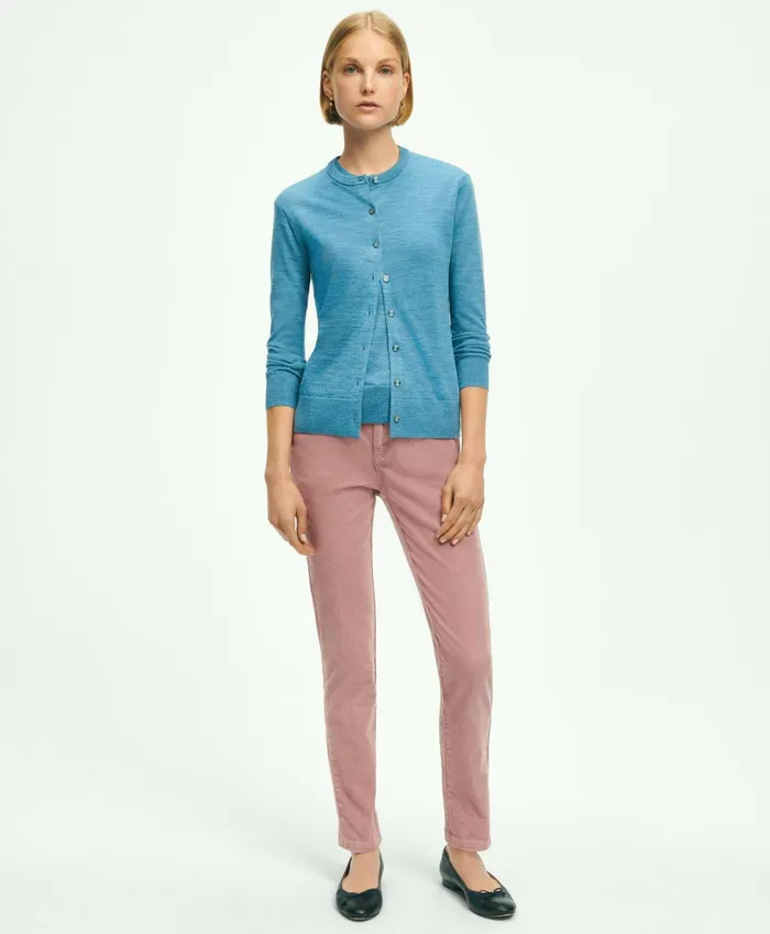 Women Merino Wool Cardigan Blue Heather Brooks Brothers Sweaters