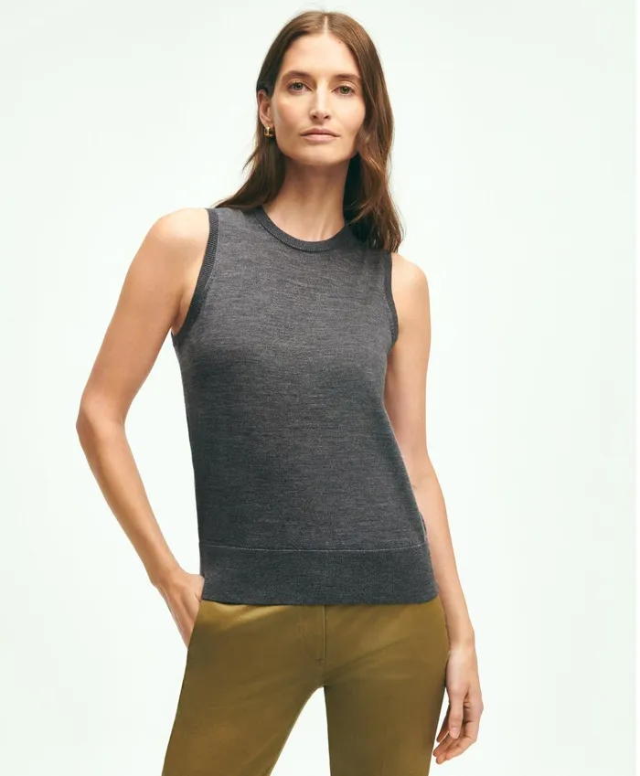 Women Merino Wool Shell Grey Heather Brooks Brothers Sweaters