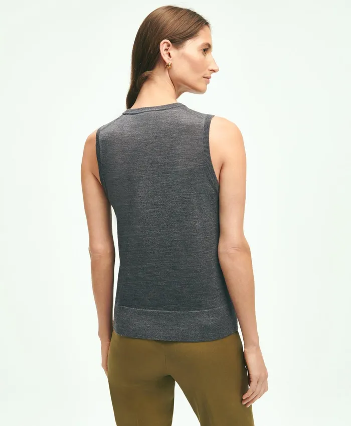 Women Merino Wool Shell Grey Heather Brooks Brothers Sweaters