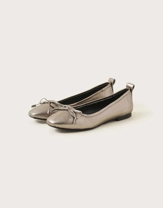 Women Metallic Leather Ballet Flats Pewter Monsoon Sandals