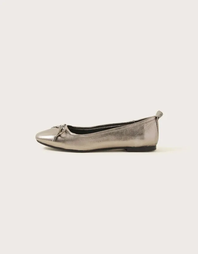 Women Metallic Leather Ballet Flats Pewter Monsoon Sandals