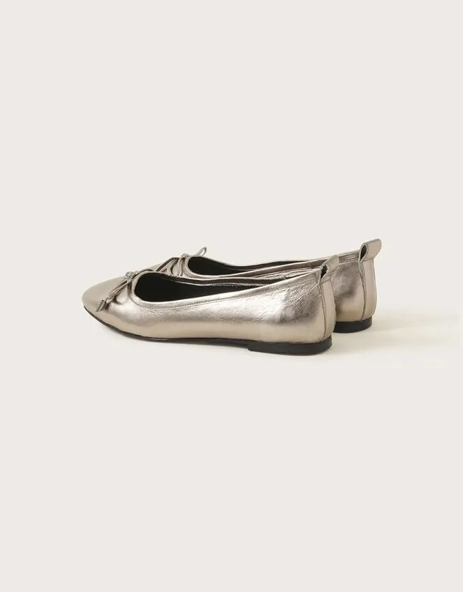 Women Metallic Leather Ballet Flats Pewter Monsoon Sandals