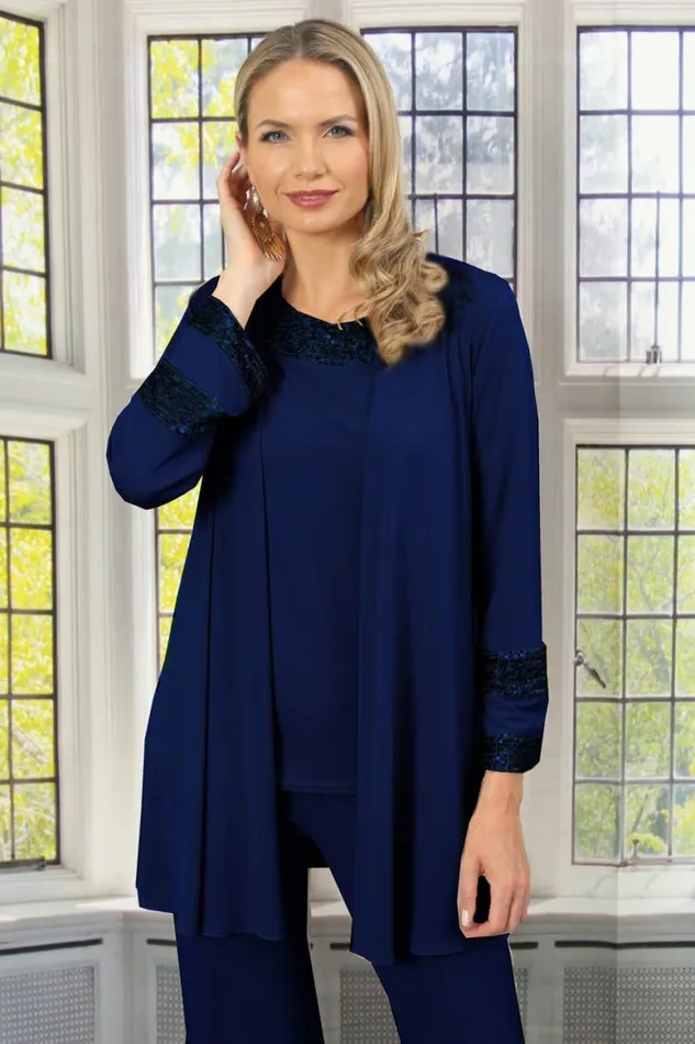 Women Midnight Blue Julianna Jersey Sequin Cuff Jacket Roman Occasionwear