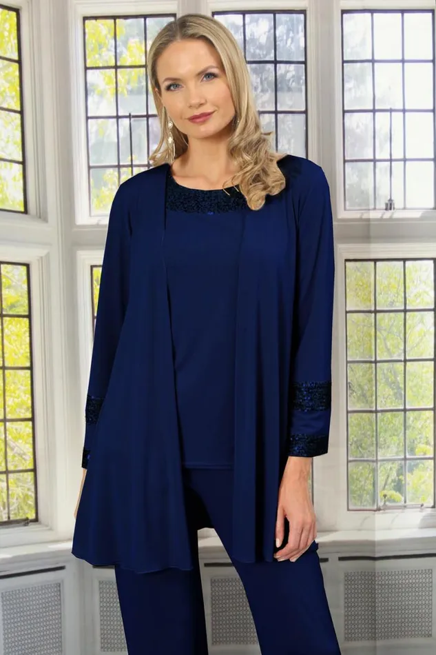 Women Midnight Blue Julianna Jersey Sequin Cuff Jacket Roman Occasionwear