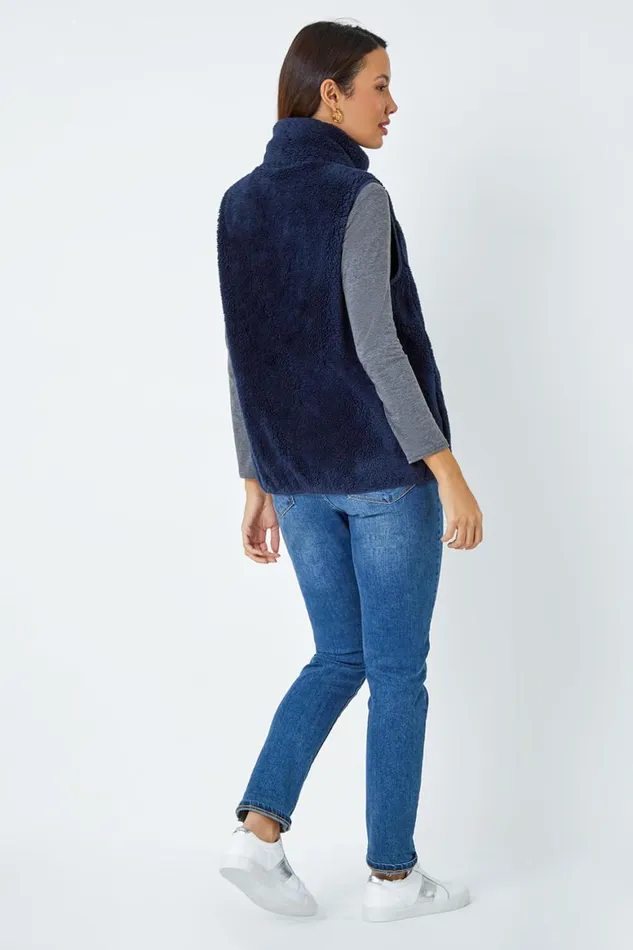 Women Midnight Blue Soft Sherpa Fleece Gilet Roman Jackets