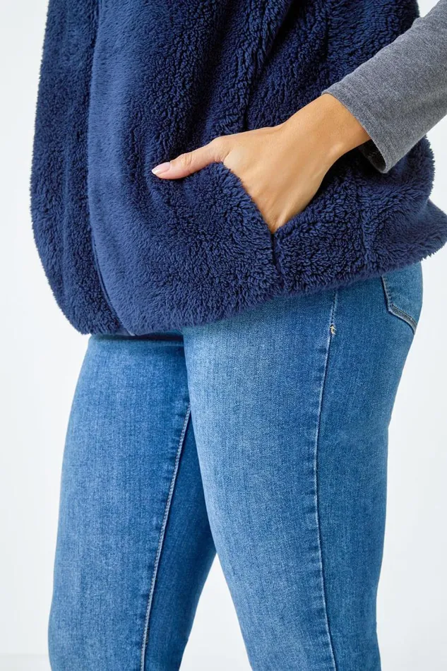Women Midnight Blue Soft Sherpa Fleece Gilet Roman Jackets