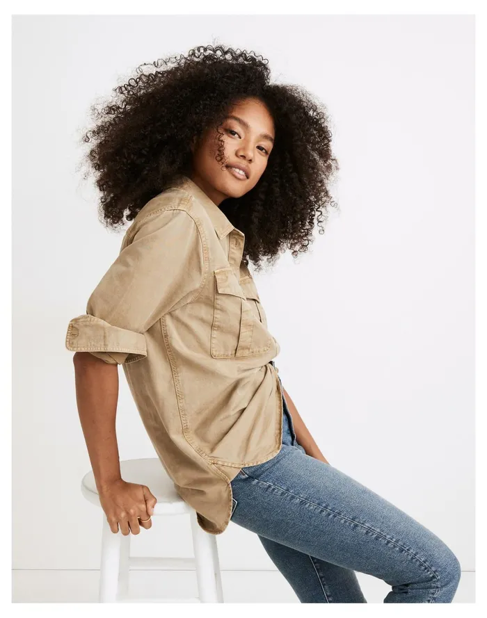Women Military Popover Shirt Ash Green Madewell Tops and Shirts Women Military Popover Shirt Ash Green Madewell Tops and Shirts