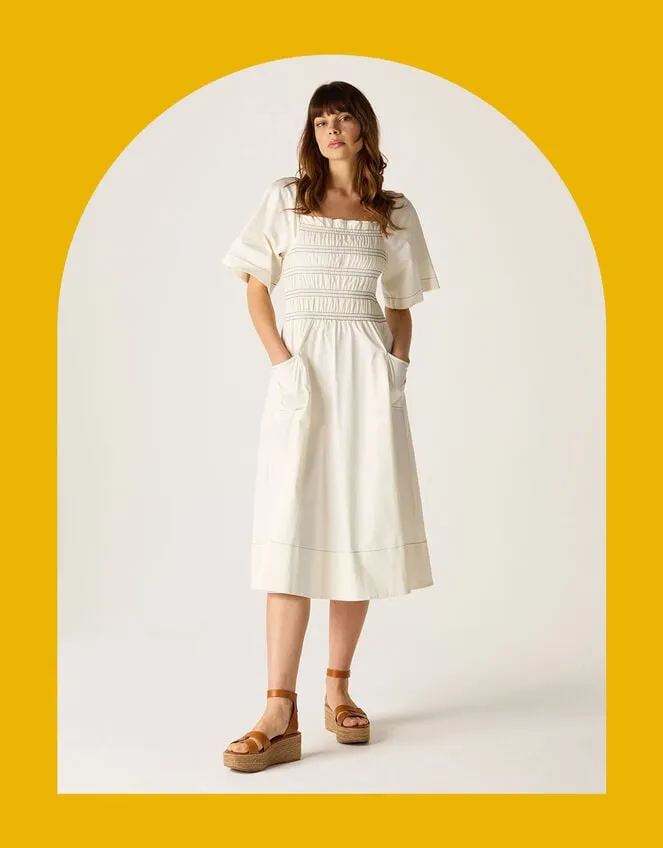 Women Mirla Beane Puff Sleeve Dress Cream Monsoon Dresses