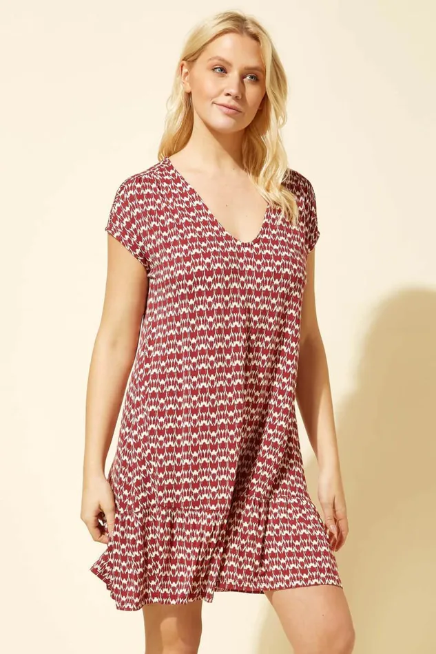 Women Multi Aztec Print Frill Hem Dress Roman Dresses