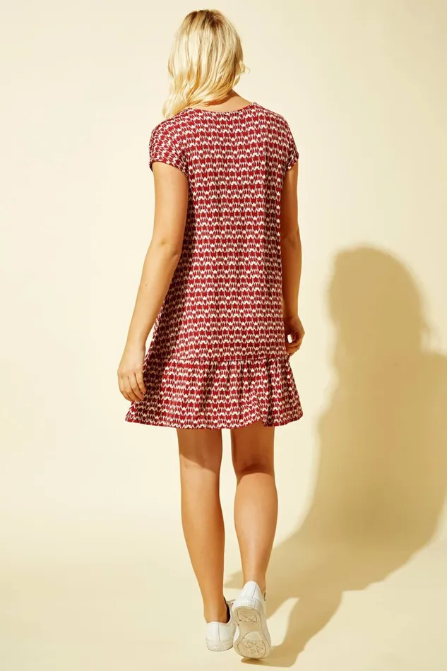 Women Multi Aztec Print Frill Hem Dress Roman Dresses