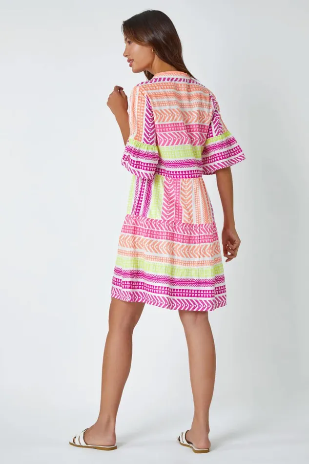 Women Multi Aztec Print Smock Dress Roman Dresses