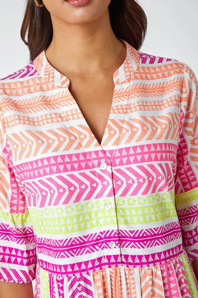 Women Multi Aztec Print Smock Dress Roman Dresses