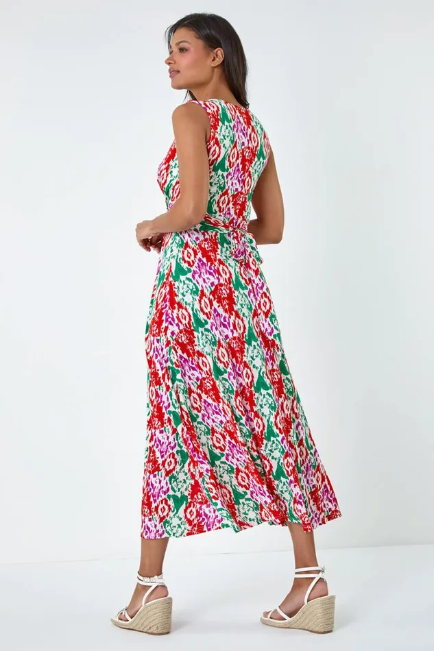 Women Multi Aztec Print Twist Waist Midi Dress Roman Dresses