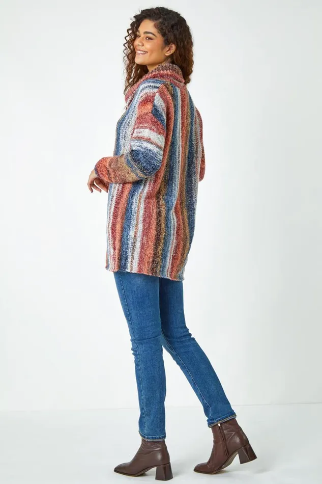 Women Multi Boucle Stripe Cowl Neck Jumper Roman Knitwear