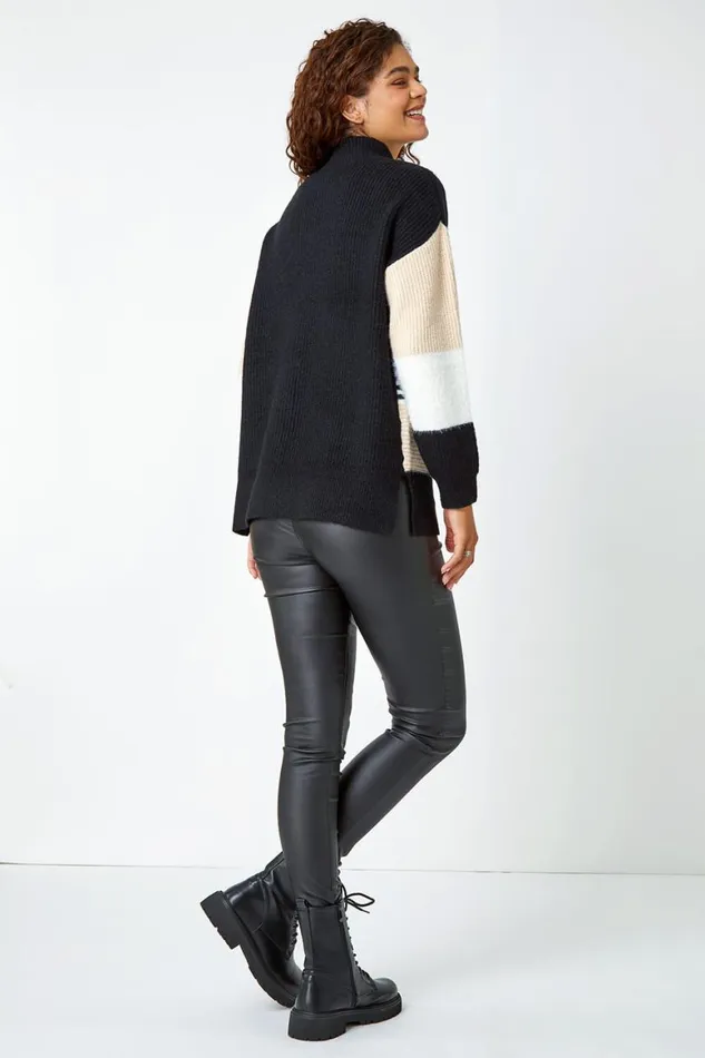 Women Multi Colour Block Stripe Stretch Jumper Roman Knitwear