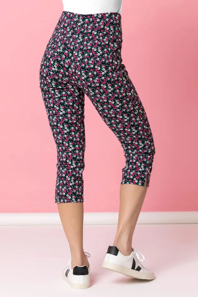 Women Multi Ditsy Floral Cropped Stretch Trouser Roman Trousers