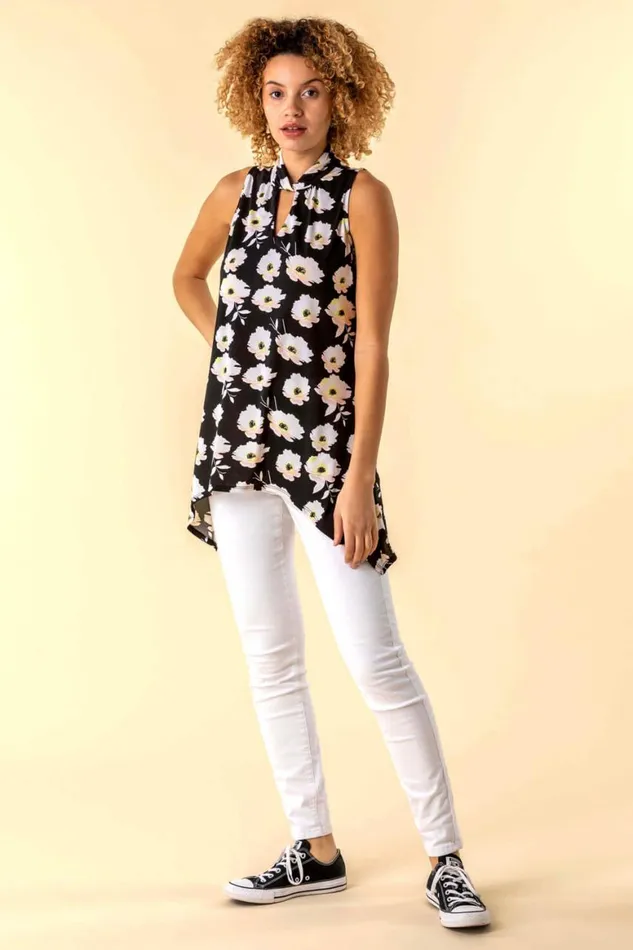Women Multi Floral Twist Neck Vest Top Roman Tops