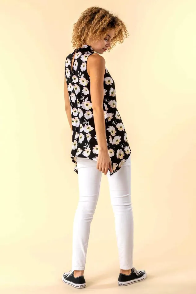 Women Multi Floral Twist Neck Vest Top Roman Tops