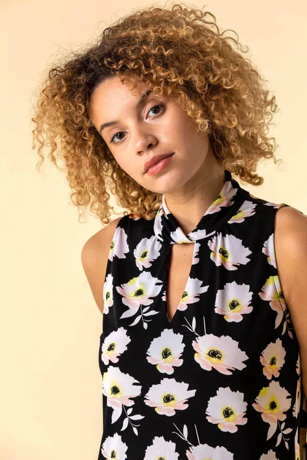 Women Multi Floral Twist Neck Vest Top Roman Tops