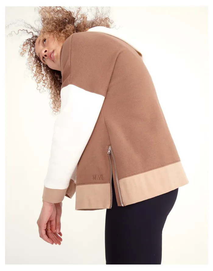 Women MWL Betterterry Side Zip Hoodie Sweatshirt In Colorblock Weathered Walnut Madewell MWL Athleisure Women MWL Betterterry Side Zip Hoodie Sweatshirt In Colorblock Weathered Walnut Madewell MWL Athleisure