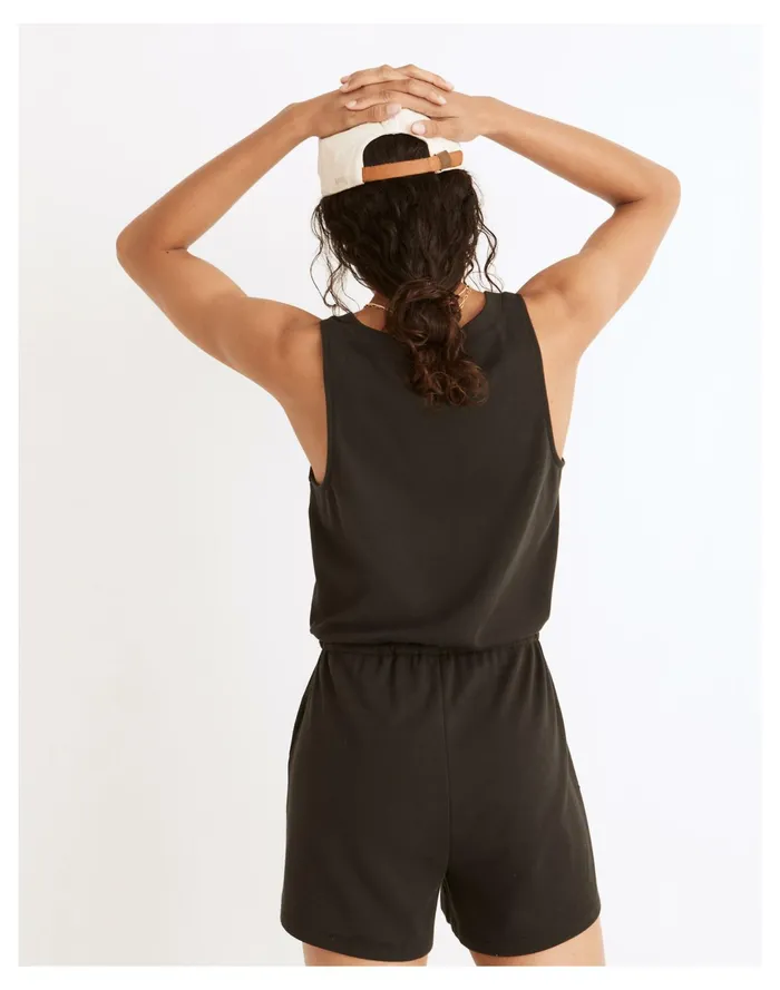 Women MWL Breeze Drawstring Romper True Black Madewell Pajamas Women MWL Breeze Drawstring Romper True Black Madewell Pajamas