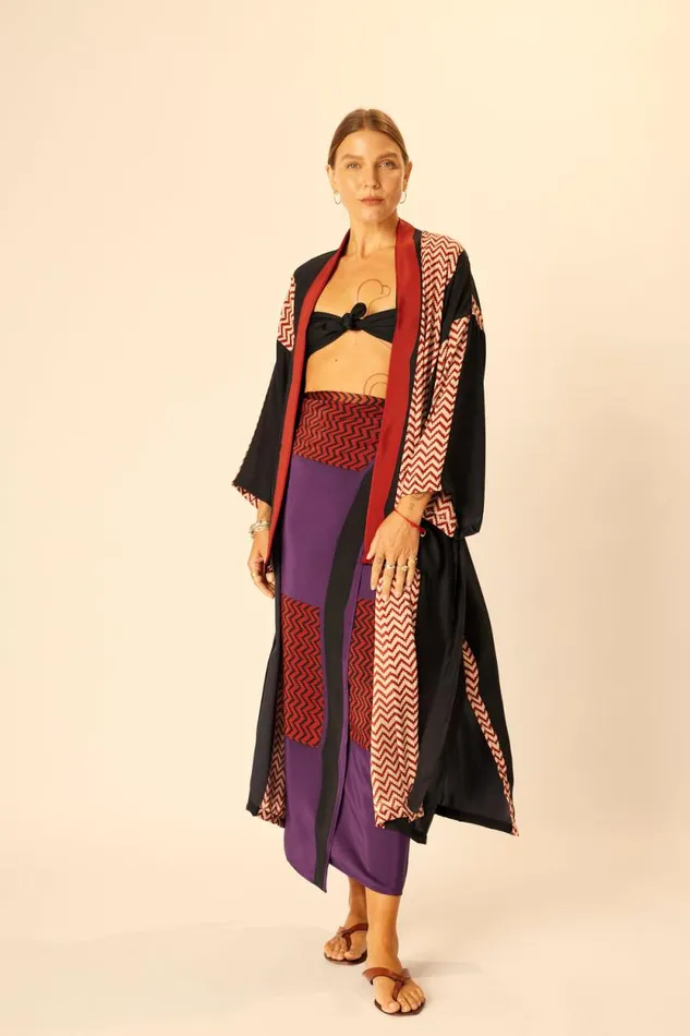 Women Natalie Martin Bottoms SarongScarf Block Zigzag Aubergine