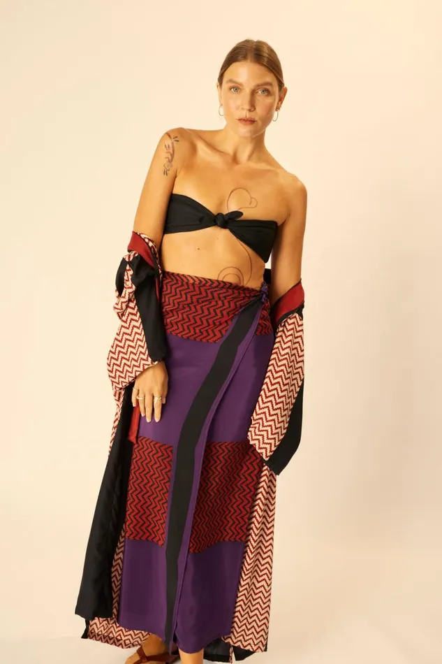 Women Natalie Martin Bottoms SarongScarf Block Zigzag Aubergine