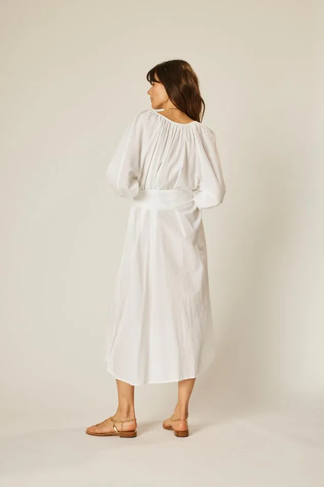 Women Natalie Martin Coverups Alex Midi With Sash White Flat Cotton